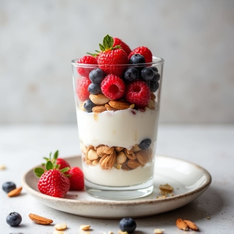 Creamy Greek Yogurt Protein Parfait with Mixed Berries and Almonds