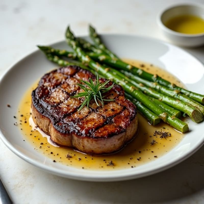 Pan-Seared Rib Eye Steak with Roasted Asparagus