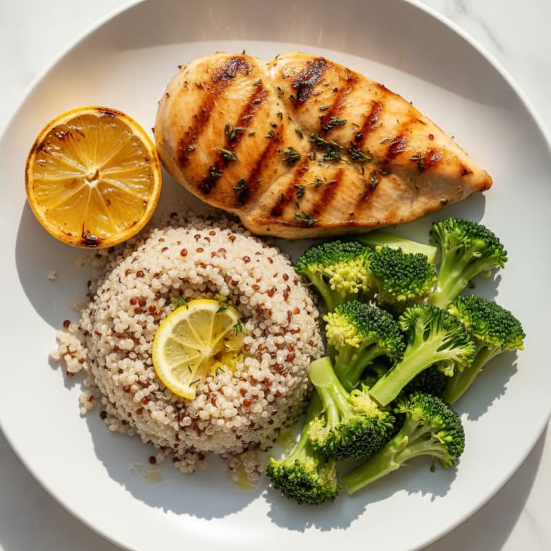 Grilled Chicken Breast with Quinoa and Steamed Broccoli