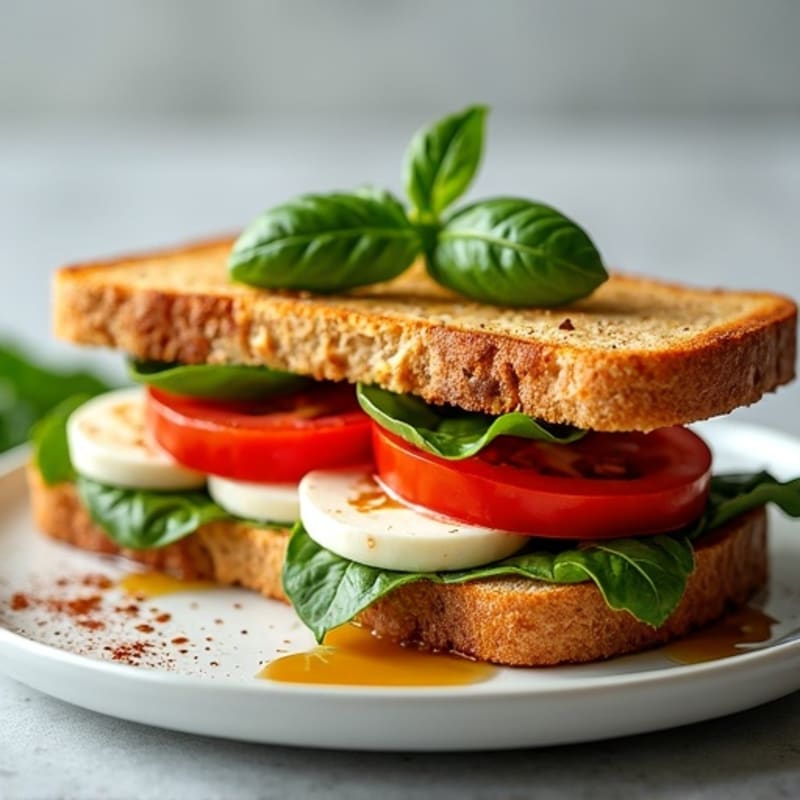 Crispy Grilled Fresh Mozzarella, Ripe Tomato, and Basil Sandwich
