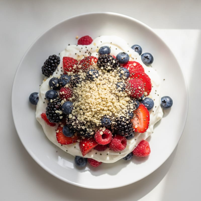Silky Greek Yogurt Parfait with Hemp Seeds and Mixed Berries