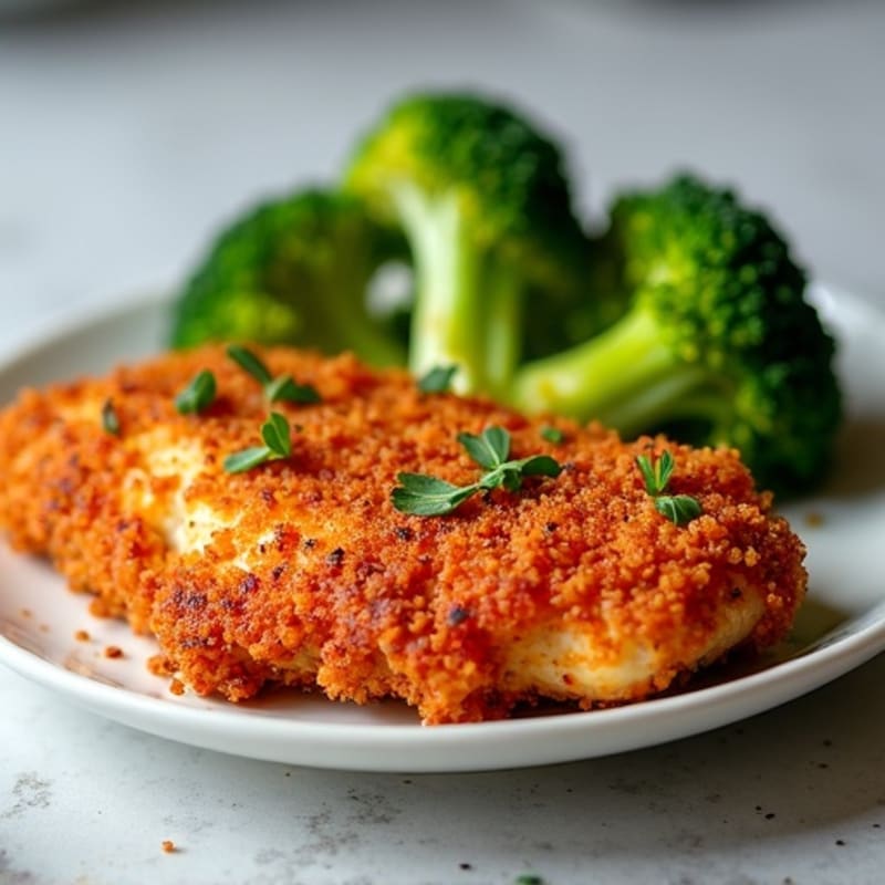 Crispy Baked Sweet and Spicy Chicken with Steamed Broccoli