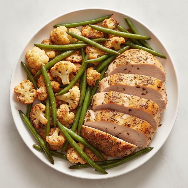 Herb-Roasted Turkey Breast with Roasted Cauliflower and Green Beans