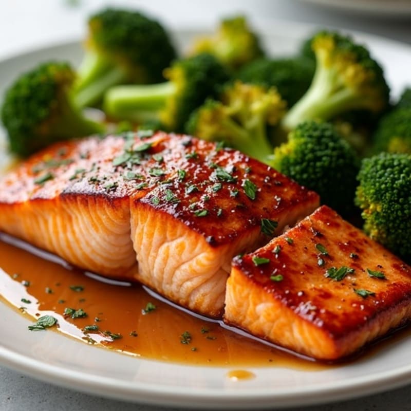 Baked Teriyaki Glazed Salmon with Crispy Roasted Broccoli