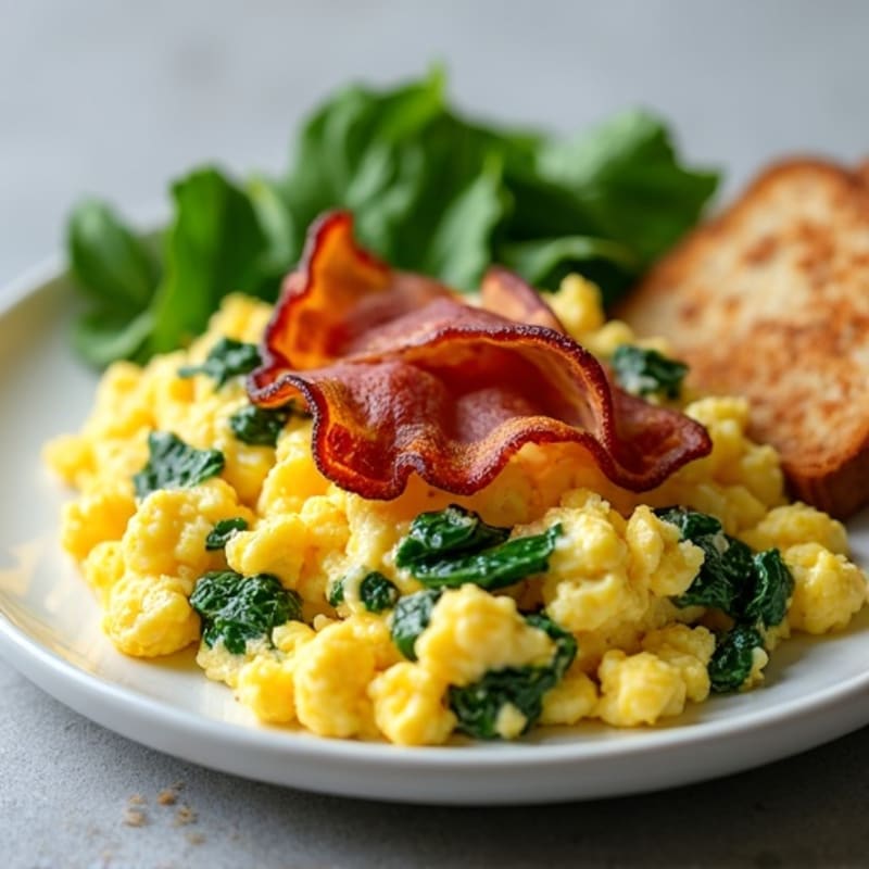 Cottage Cheese Egg Scramble with Spinach and Turkey Bacon