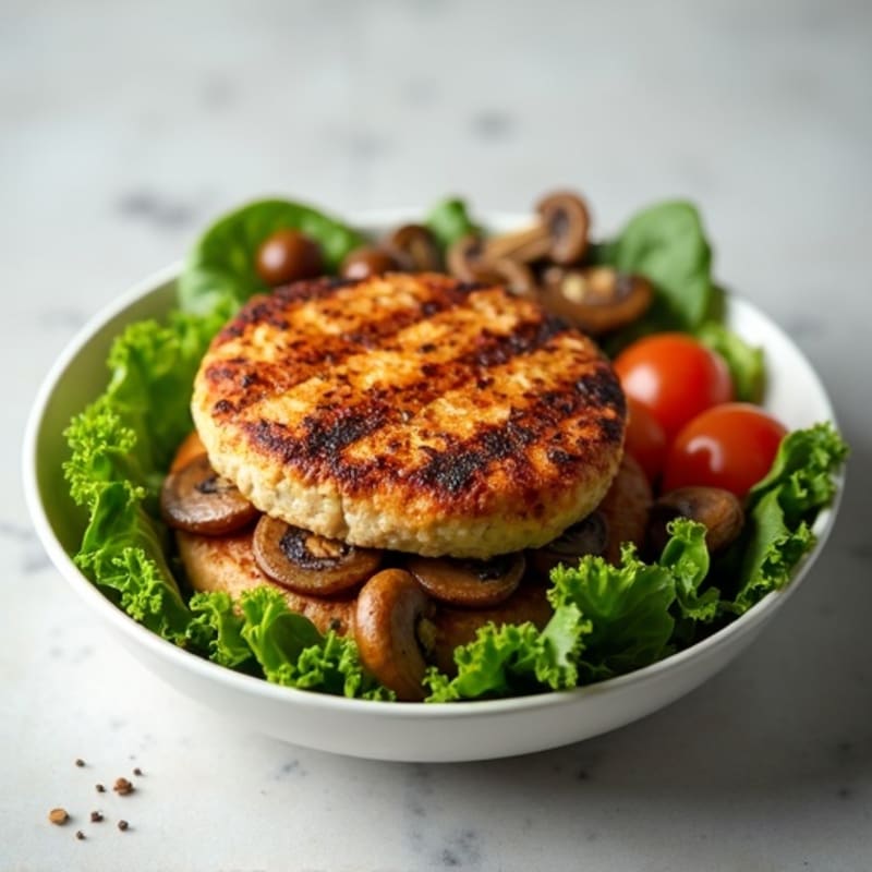 Grilled Chicken Burger Bowl with Leafy Greens and Tomato