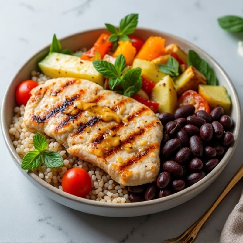 Grilled Chicken and Black Bean Salad with Roasted Vegetables