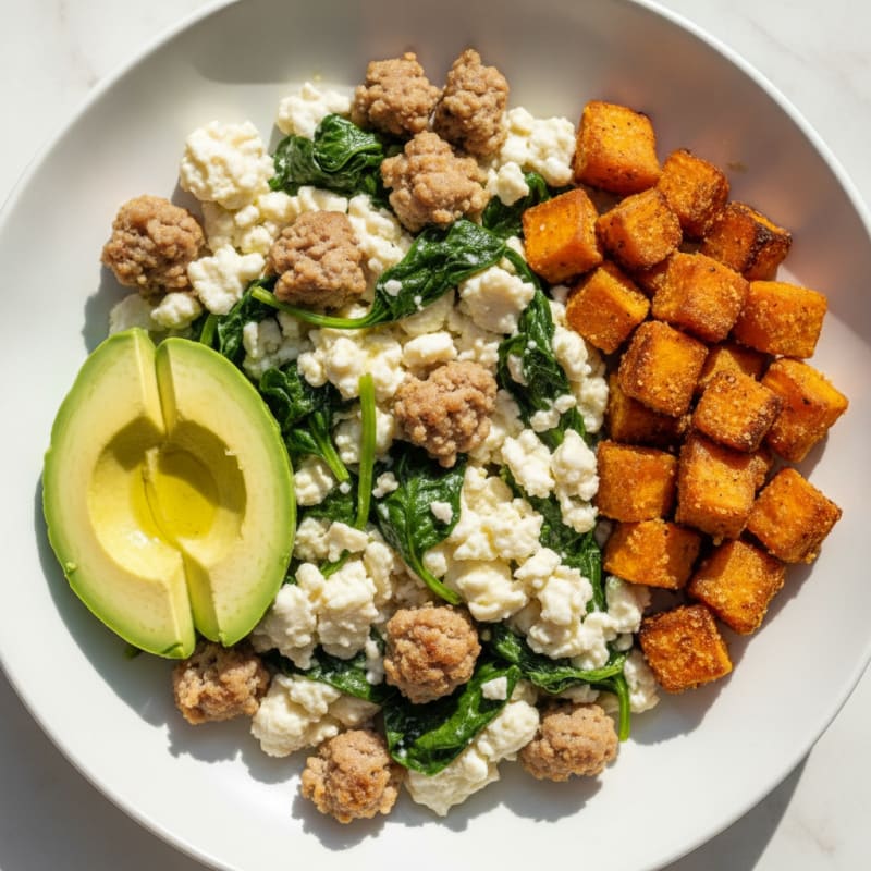 Egg White and Spinach Scramble with Turkey Sausage