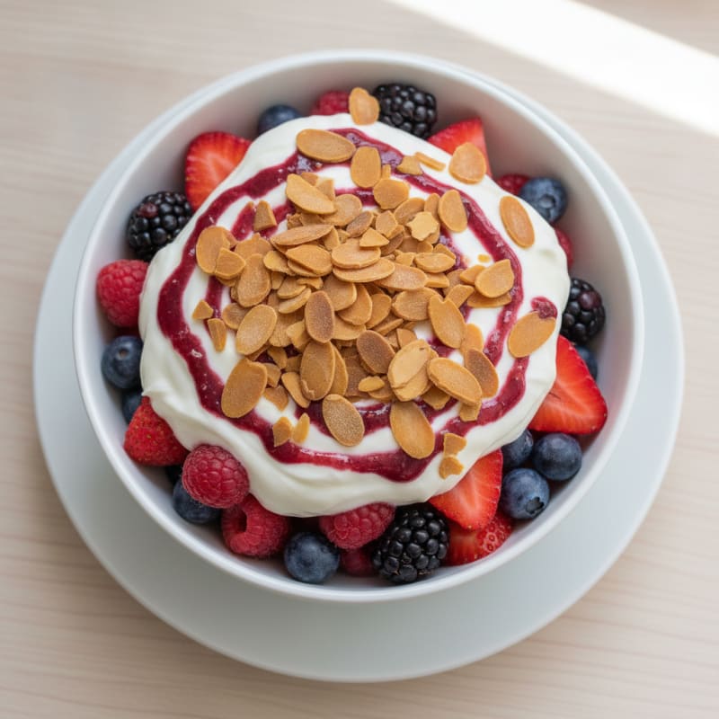 Greek Yogurt Protein Parfait with Mixed Berries and Almonds