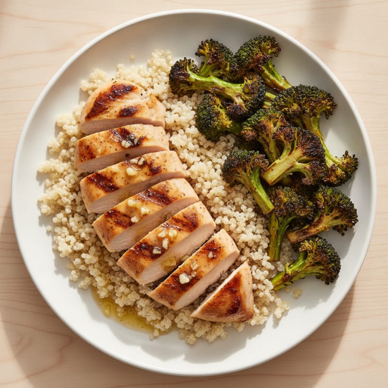 Grilled Chicken Breast with Quinoa and Roasted Broccoli