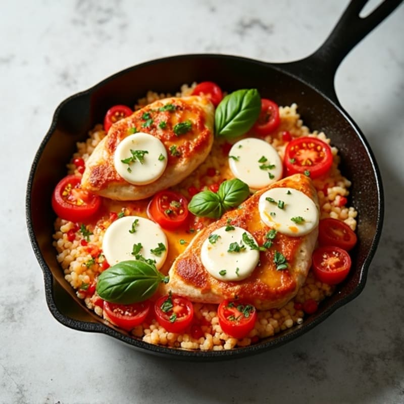 Chicken Pizza Skillet with Melty Mozzarella and Fresh Basil