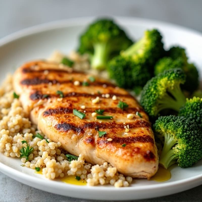 Grilled Chicken Breast with Quinoa and Roasted Broccoli