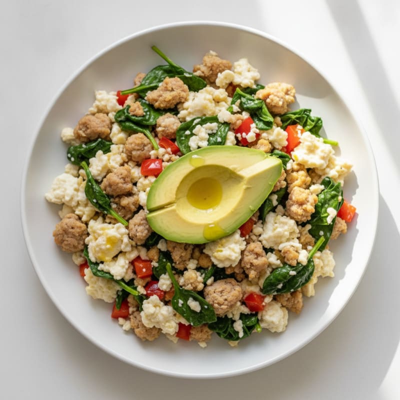 Egg White and Turkey Sausage Scramble with Spinach