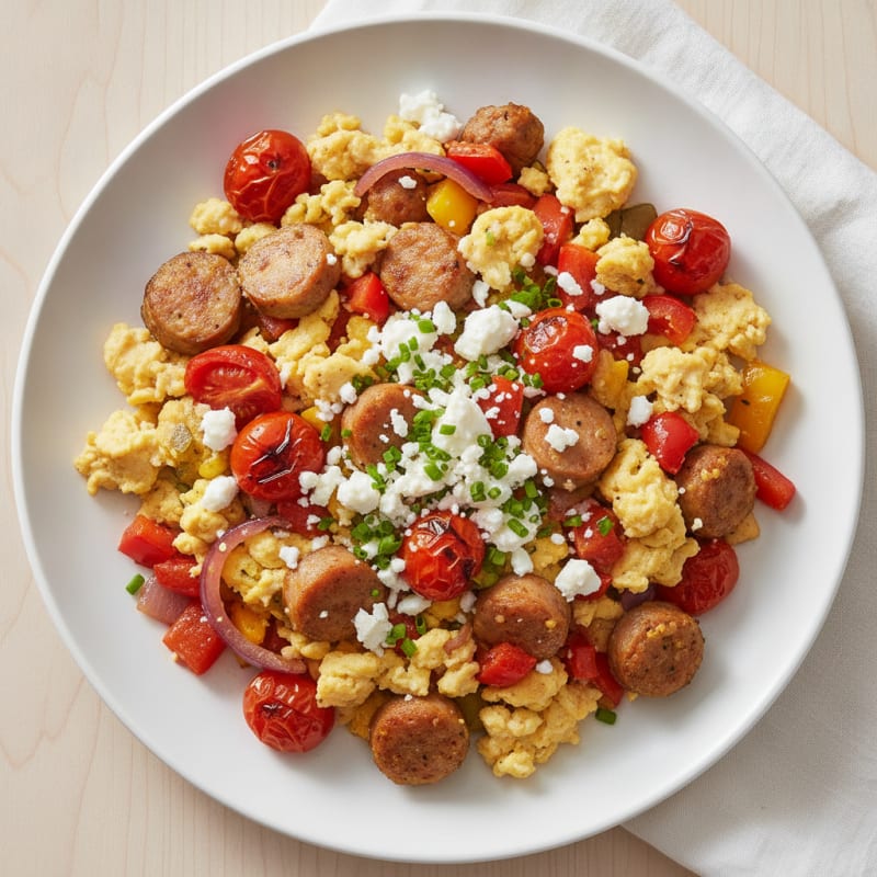 Hearty Scrambled Eggs with Roasted Vegetables