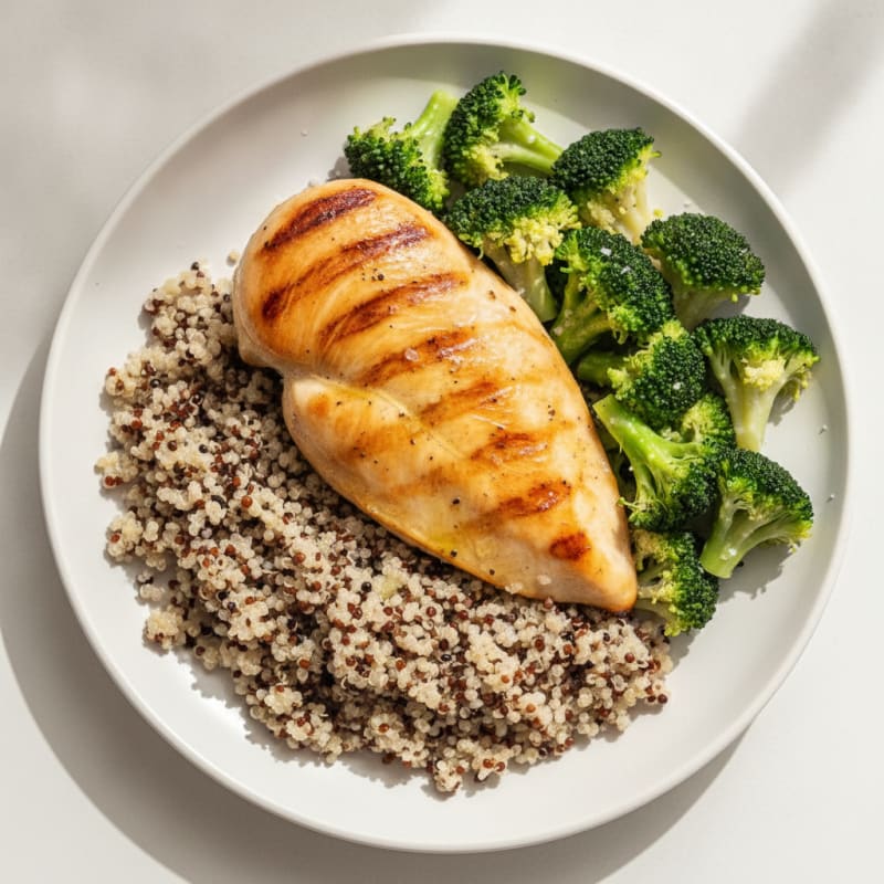 Grilled Chicken Breast with Quinoa and Steamed Broccoli