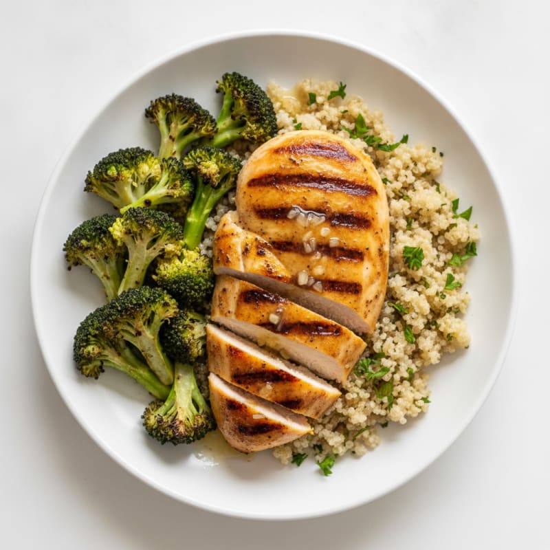Grilled Chicken Breast with Quinoa and Roasted Broccoli