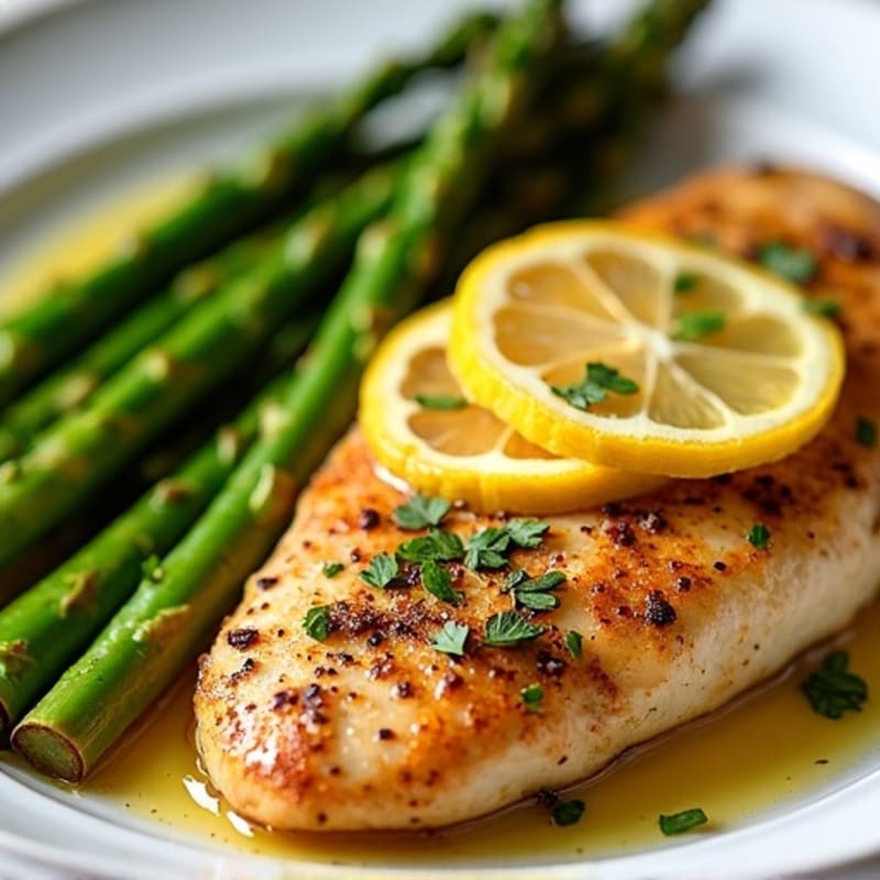 Lemon Garlic Pan-Seared Chicken with Roasted Asparagus