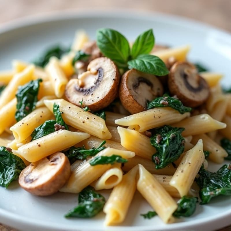High-Protein Creamy Truffle Mushroom Pasta with Wilted Spinach