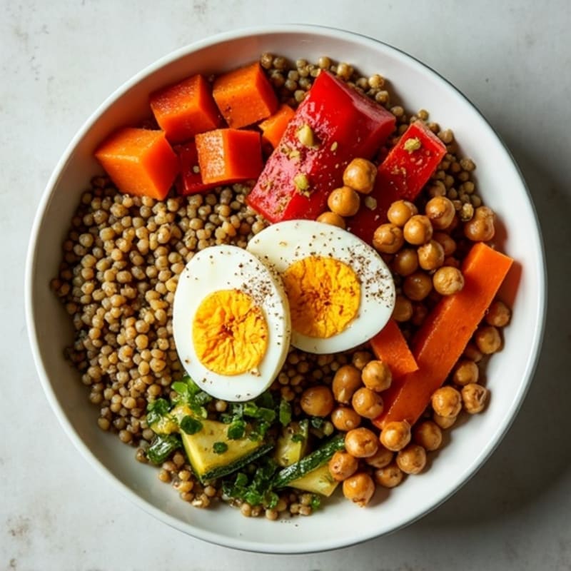 Hearty Spiced Lentil and Roasted Vegetable Bowl