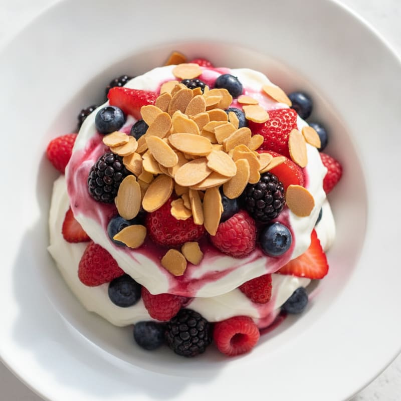 Greek Yogurt Protein Parfait with Mixed Berries and Almonds