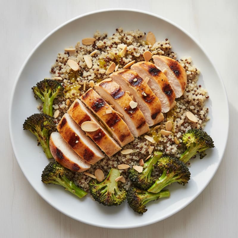 Grilled Chicken Breast with Quinoa and Roasted Broccoli