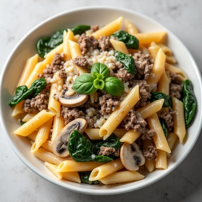 Creamy Lean Beef and Mushroom Whole Wheat Pasta