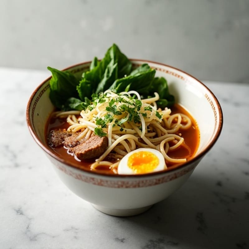 Aromatic Beef Noodle Soup with Fresh Herbs and Crisp Sprouts