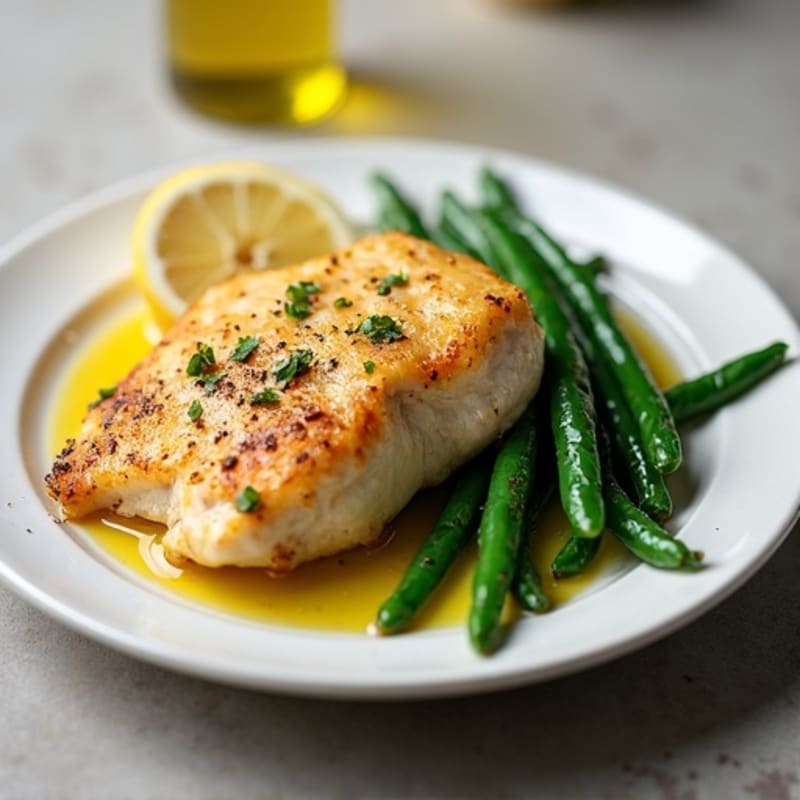 Lemon Garlic Pan Seared Chicken with Roasted Green Beans