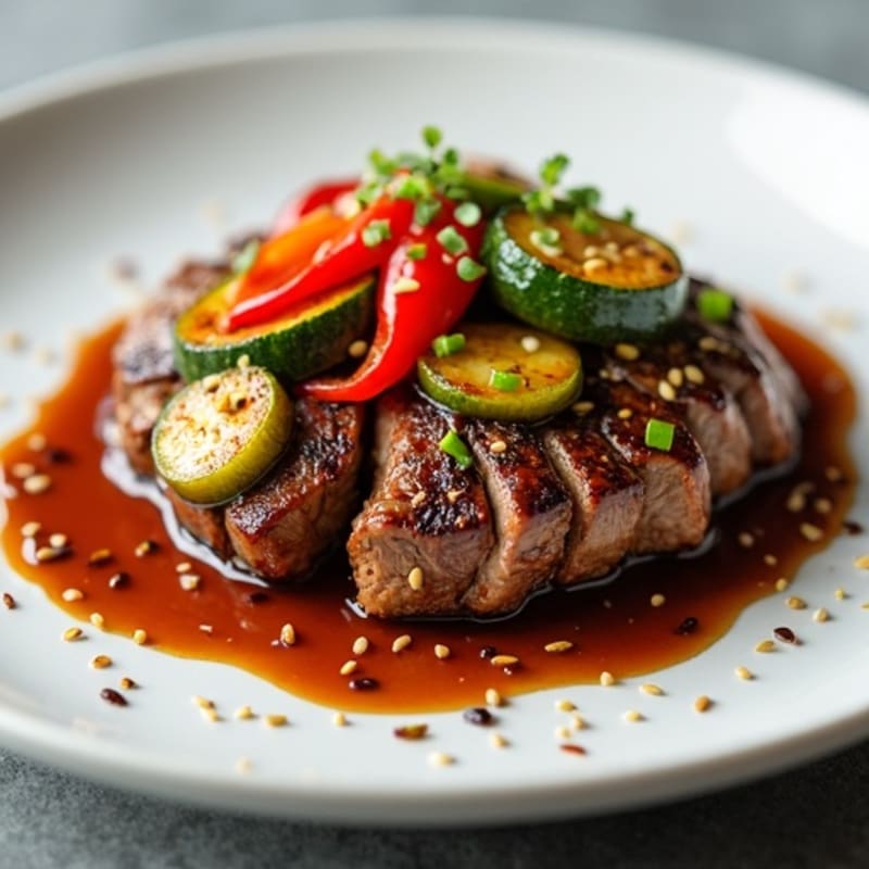 Sweet-Savory Sesame Beef with Charred Vegetables
