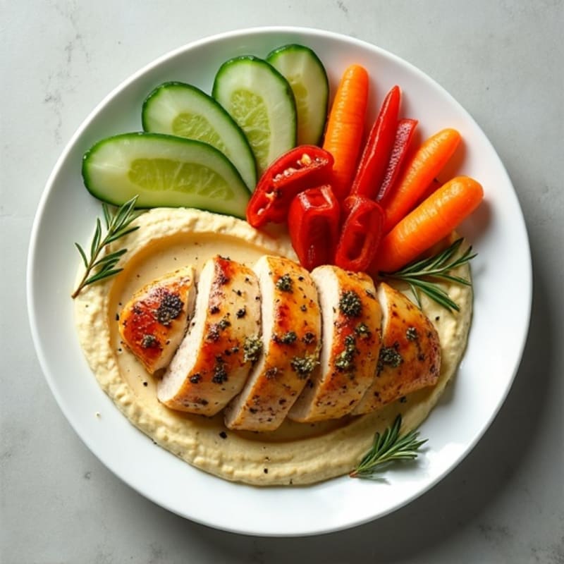 Herb-Roasted Chicken with Creamy Hummus and Fresh Crunchy Vegetables