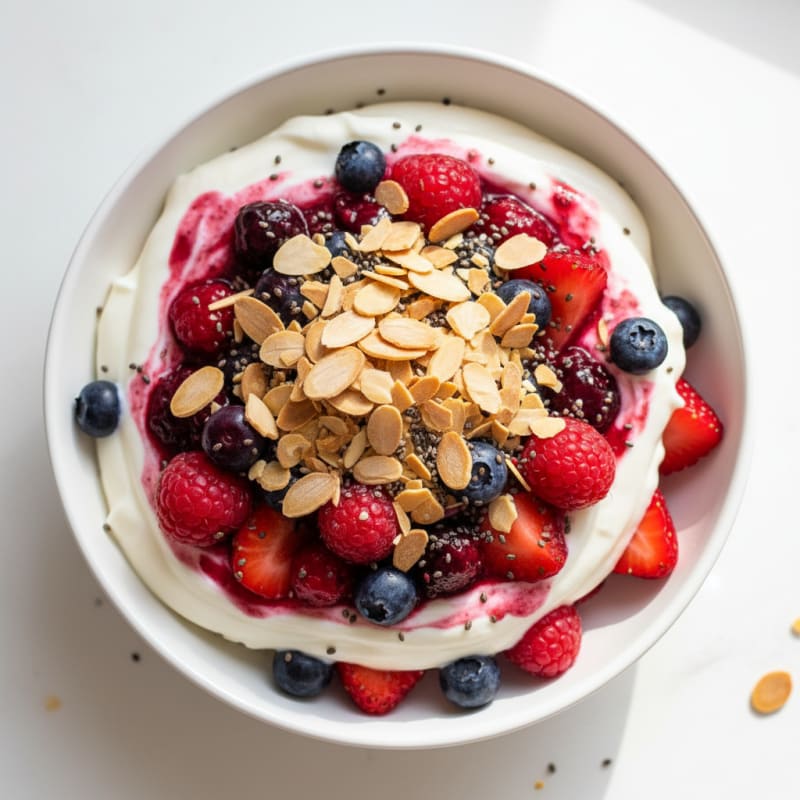 Greek Yogurt Protein Parfait with Mixed Berries and Almonds