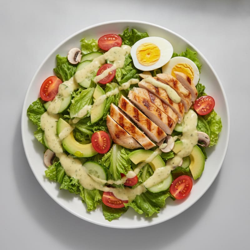 Grilled Chicken Lettuce Salad with Cucumber and Tomato