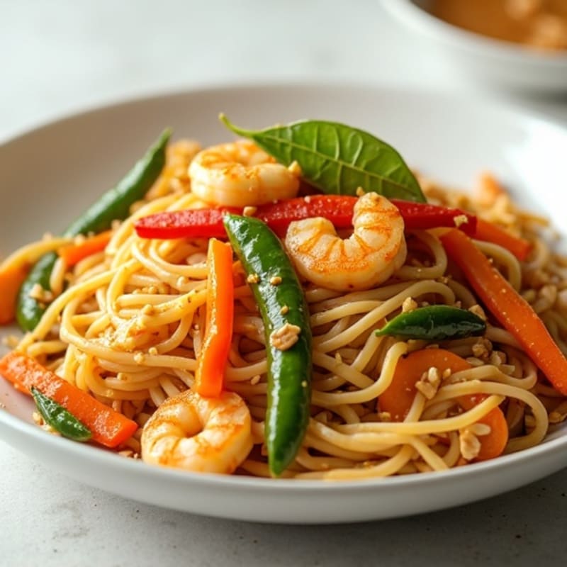 Shrimp Peanut Noodle Stir-Fry with Crunchy Veggies
