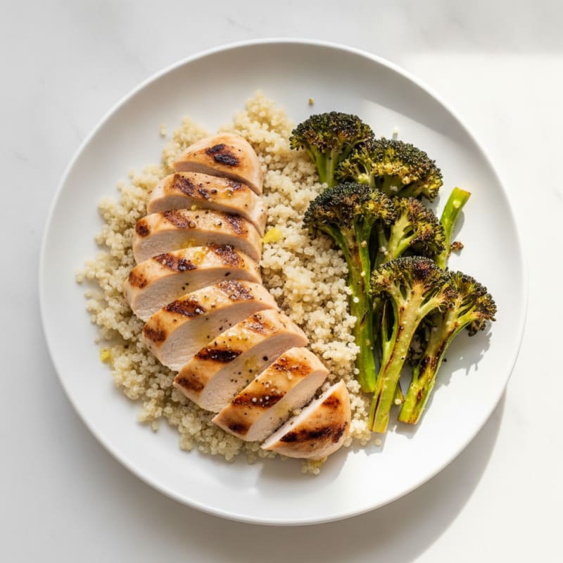 Grilled Chicken Breast with Quinoa and Roasted Broccoli
