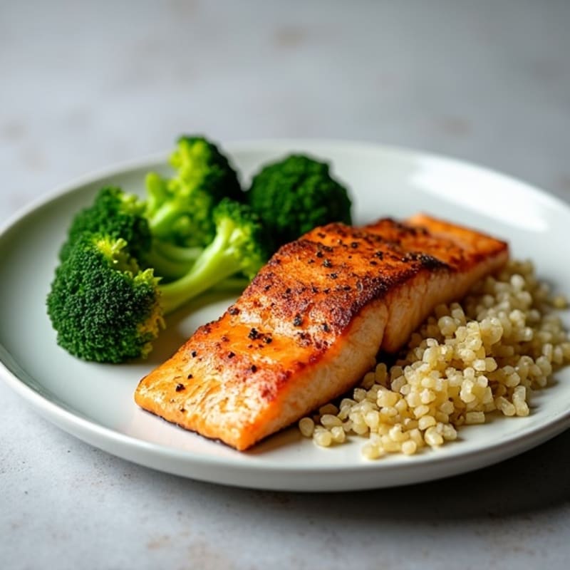 Seared Salmon with Steamed Broccoli and Quinoa