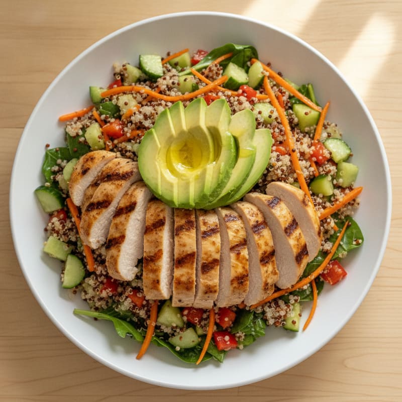 Grilled Chicken and Quinoa Salad with Crunchy Vegetables