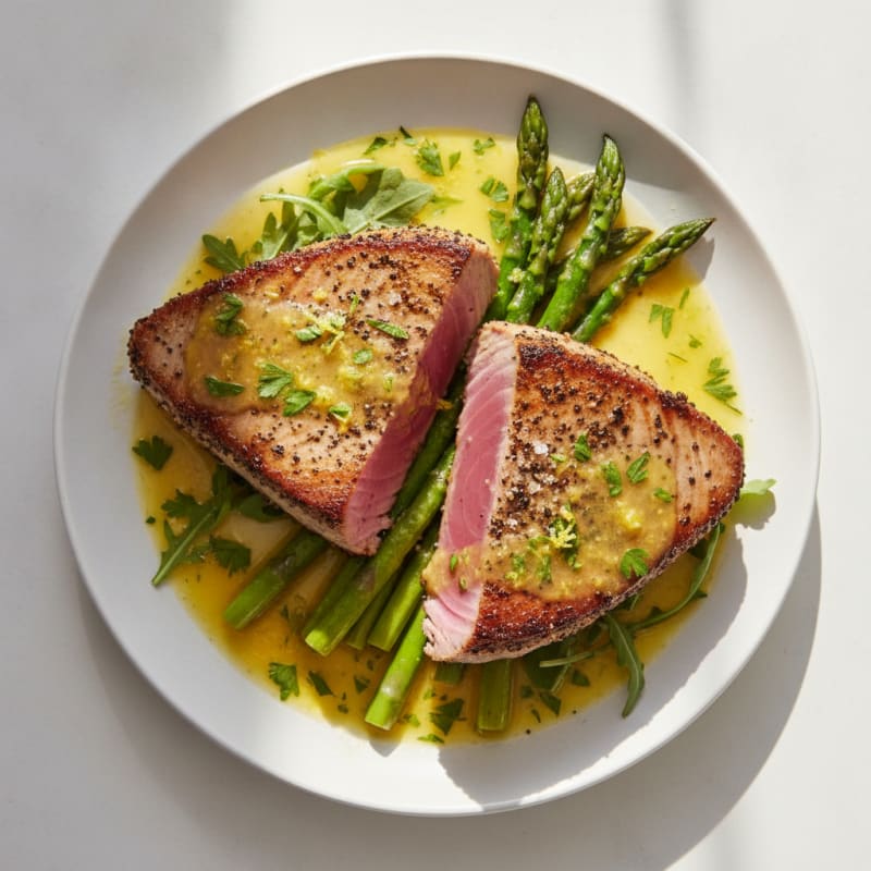 Pan-Seared Tuna with Lemon-Herb Sauce