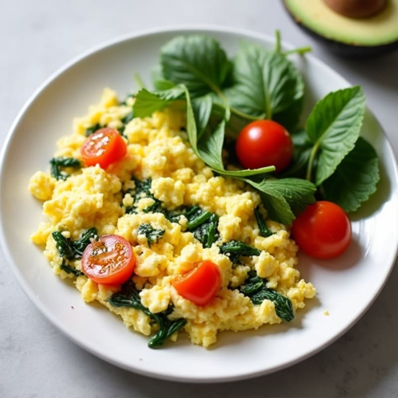 Egg White and Cottage Cheese Scramble with Spinach and Cherry Tomatoes