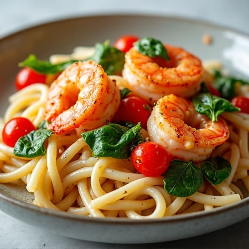 Smoky Spicy Shrimp with Creamy Pasta and Fresh Vegetables