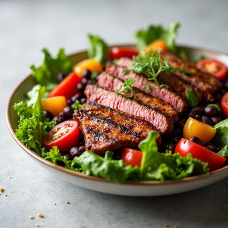 Chipotle Grilled Steak Salad with Black Beans and Fresh Greens