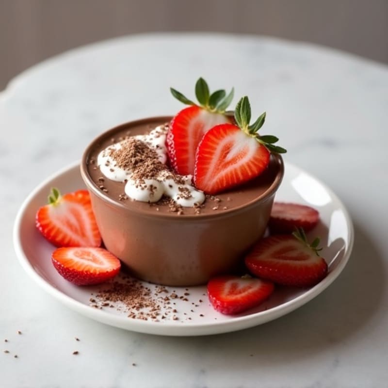 Chocolate Protein Pudding with Sliced Strawberries