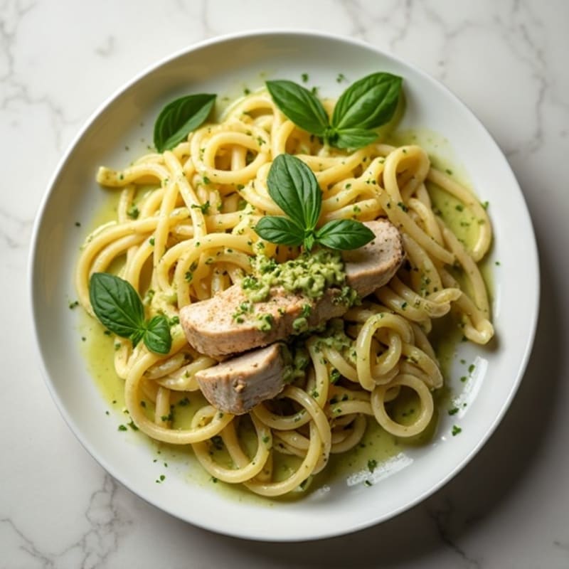 Creamy Avocado Pasta with Lemon-Garlic Chicken and Fresh Herbs