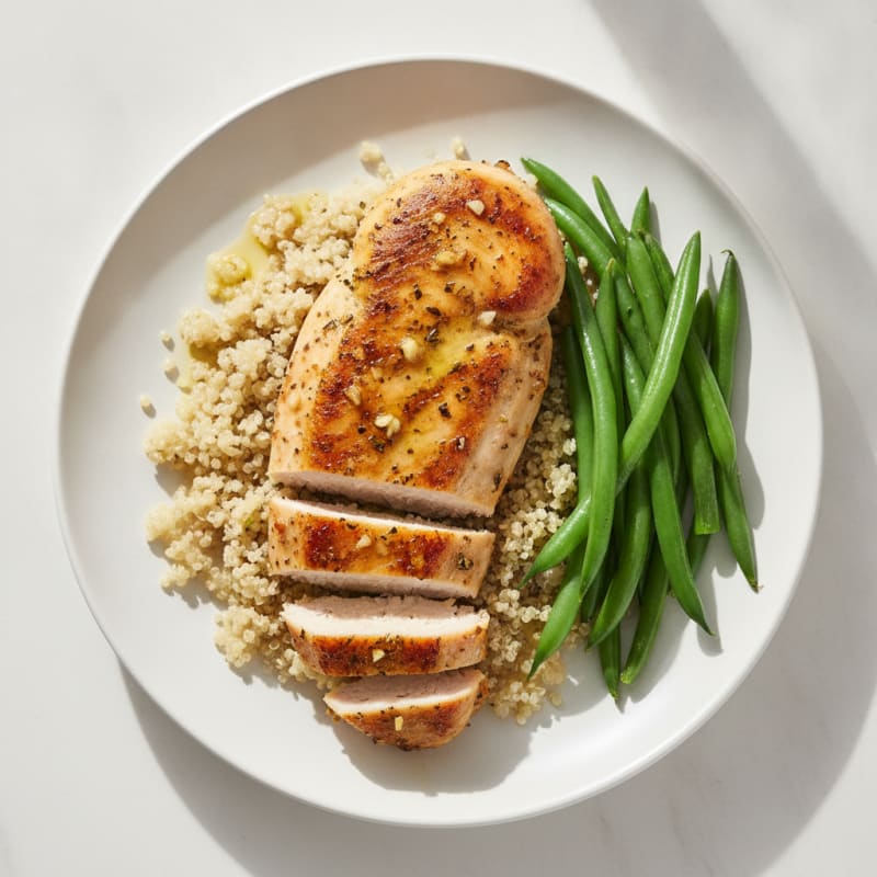 Seared Chicken Breast with Steamed Green Beans and Quinoa