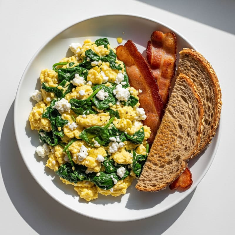 Cottage Cheese Scramble with Spinach and Turkey Bacon