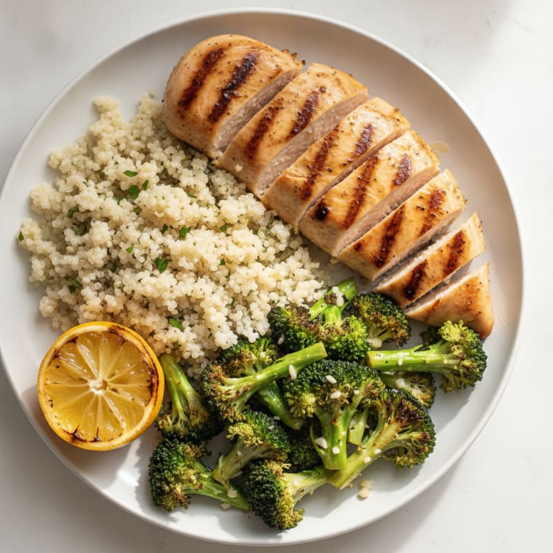Grilled Chicken Breast with Quinoa and Roasted Broccoli