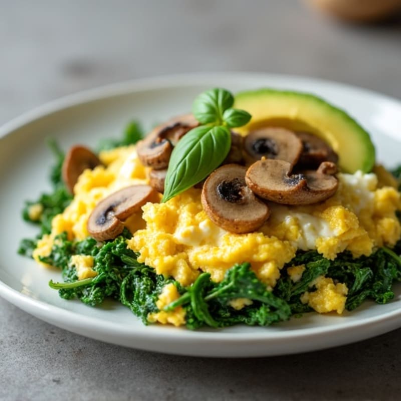 Cottage Cheese and Spinach Egg Scramble with Sautéed Mushrooms