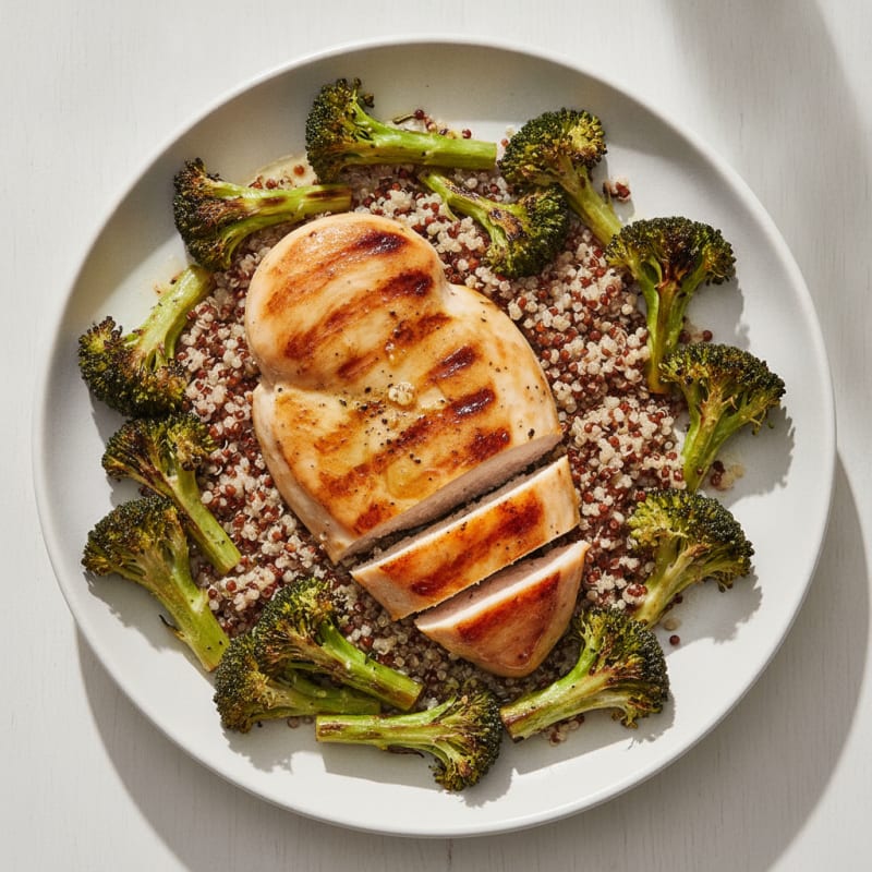 Grilled Chicken Breast with Quinoa and Roasted Broccoli
