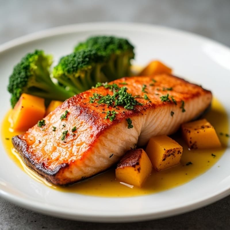 Crispy Skin Salmon with Roasted Butternut Squash and Broccoli