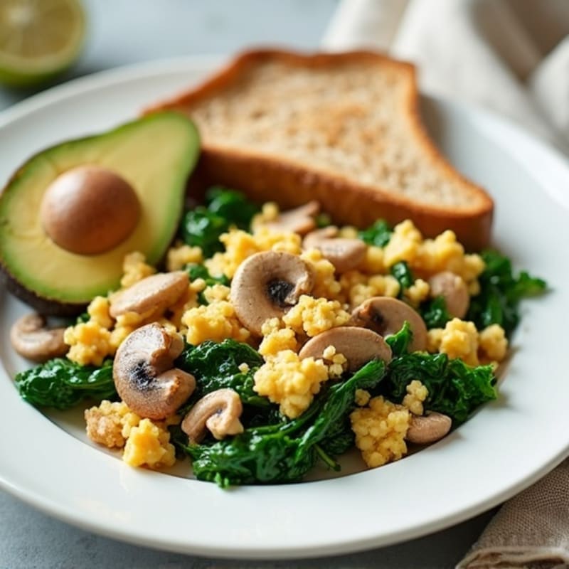 Egg White and Turkey Spinach Scramble with Sautéed Mushrooms