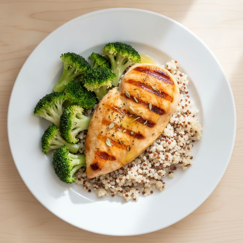Grilled Chicken Breast with Quinoa and Steamed Broccoli